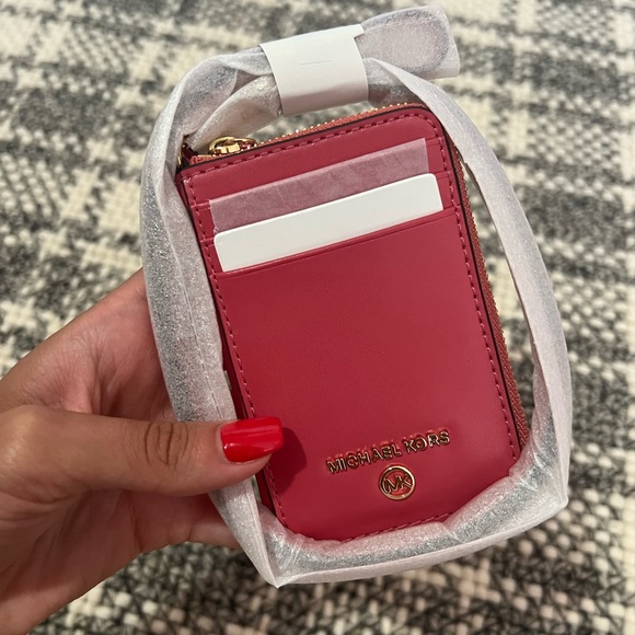 Michael Michael Kors Jet Set Charm Small Leather ID Lanyard Light Berry Sorbet - Picture 7 of 7